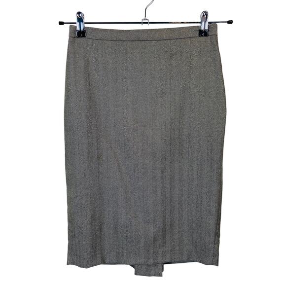 French Connection Skirt Metallic Gold Herringbone Pencil Secretary Chic Size 2 - Picture 1 of 11